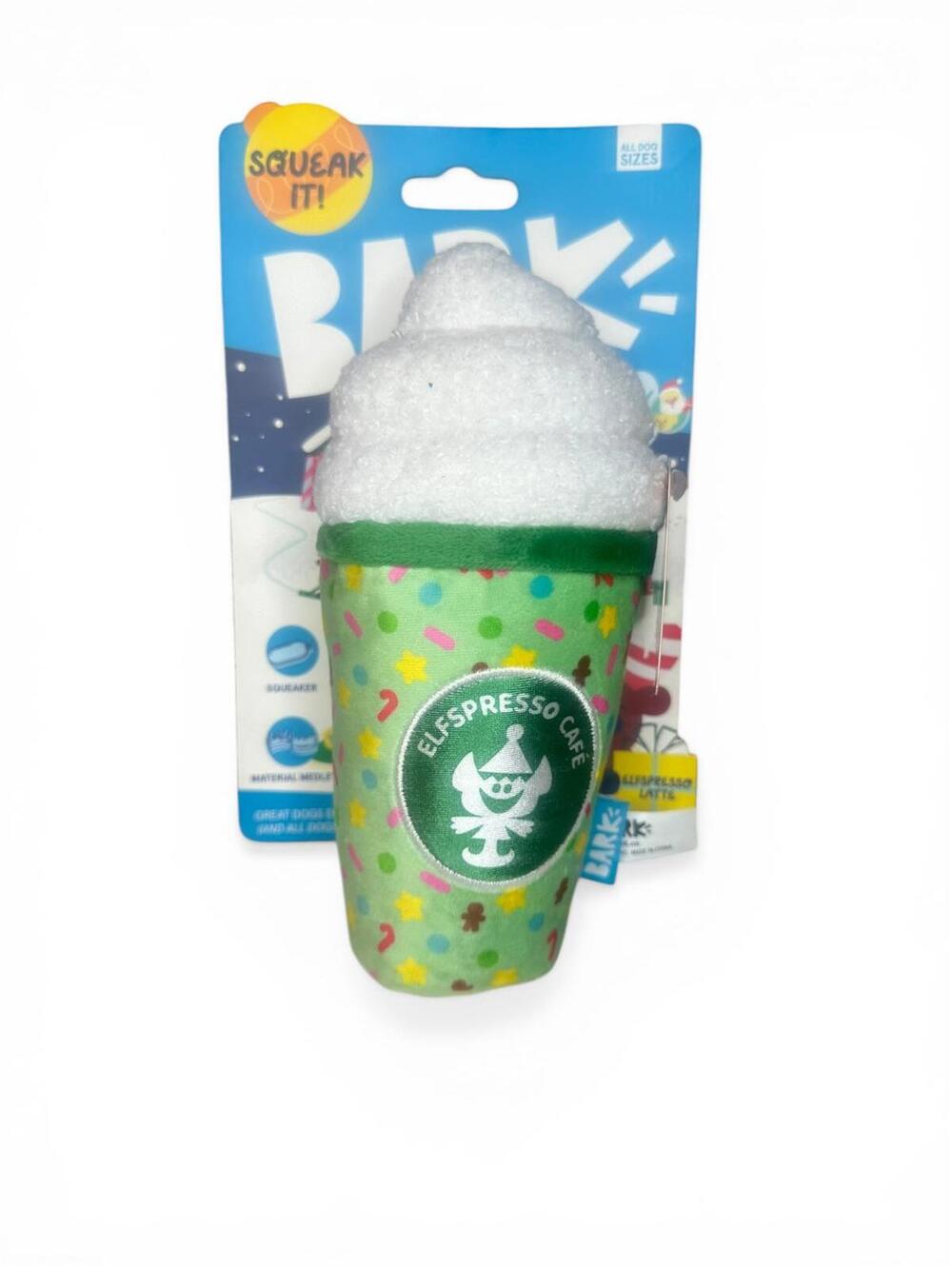 2/$20 ✨ BARK Elfspresso Latte Dog Toy Squeaky Plush Holiday Pup Cup Coffee Toy